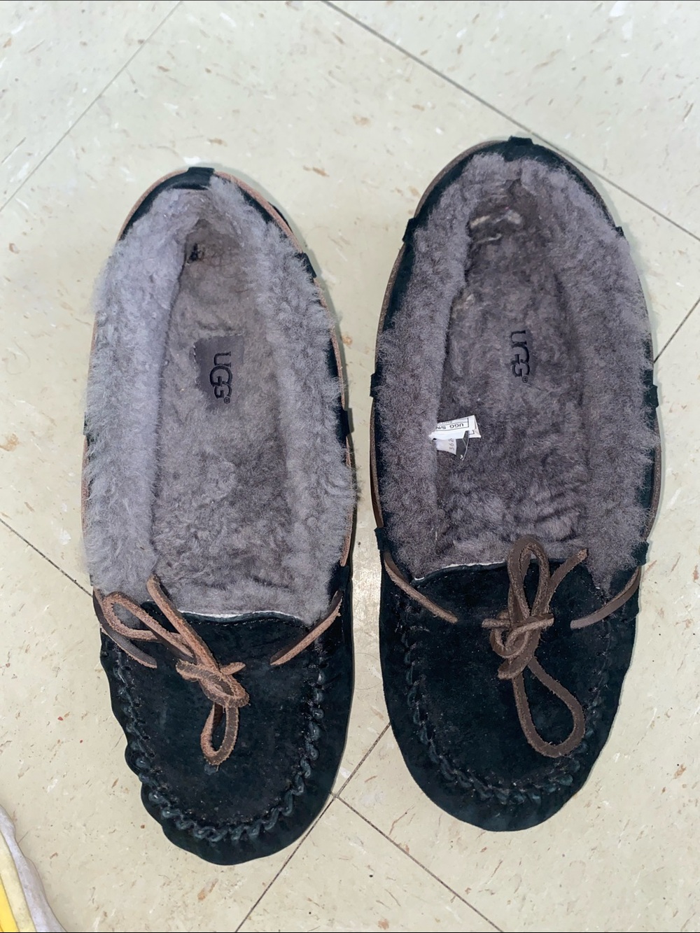 UGG Black Suede Moccasin Slippers with Brown Laces Dakota 9